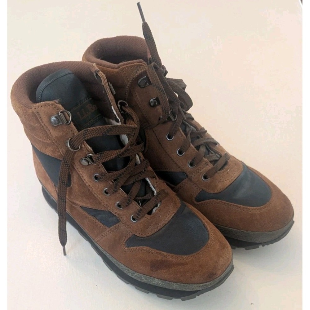 Vintage 90s LL Bean Hiking Boots Sherling Lined Womens 9.5 Brown Suede Gorpcore
